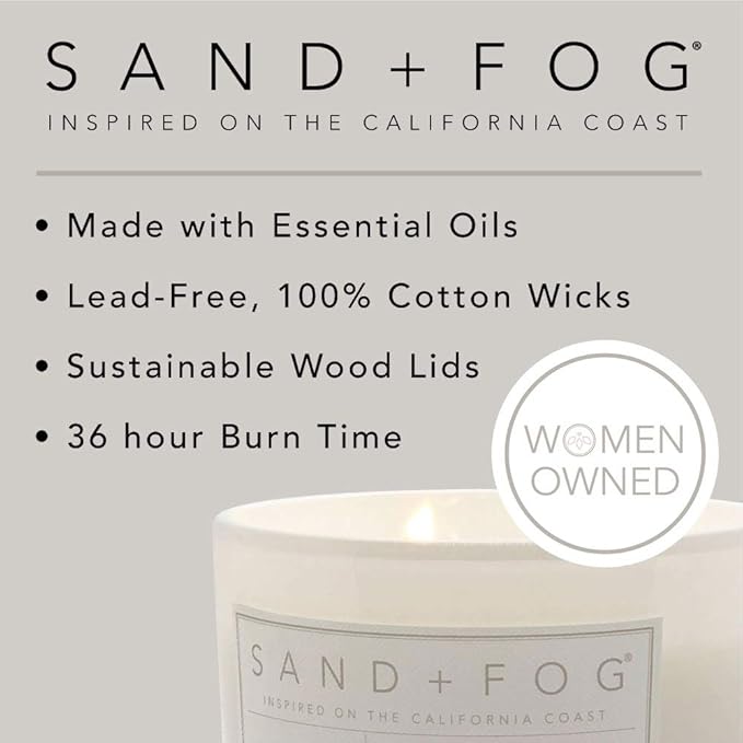 Sand + Fog Scented Candle - Teakwood – Additional Scents and Sizes – 100% Cotton Lead-Free Wick - Luxury Air Freshening Jar Candles - Perfect Home Decor – 12oz