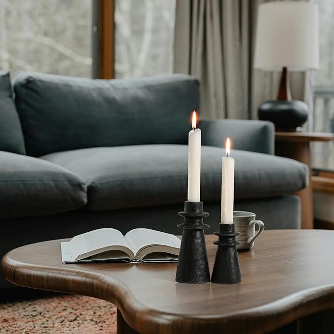 Antique Black Handcrafted Iron Taper Candle Holders - Set of 2 Decorative Candle Stands for Weddings, Dining, and Parties