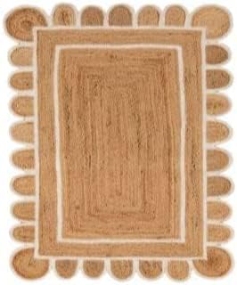 SVI Rug Scallop Pattern Jute Bohemian Area Rug (Off White, 2'x6')