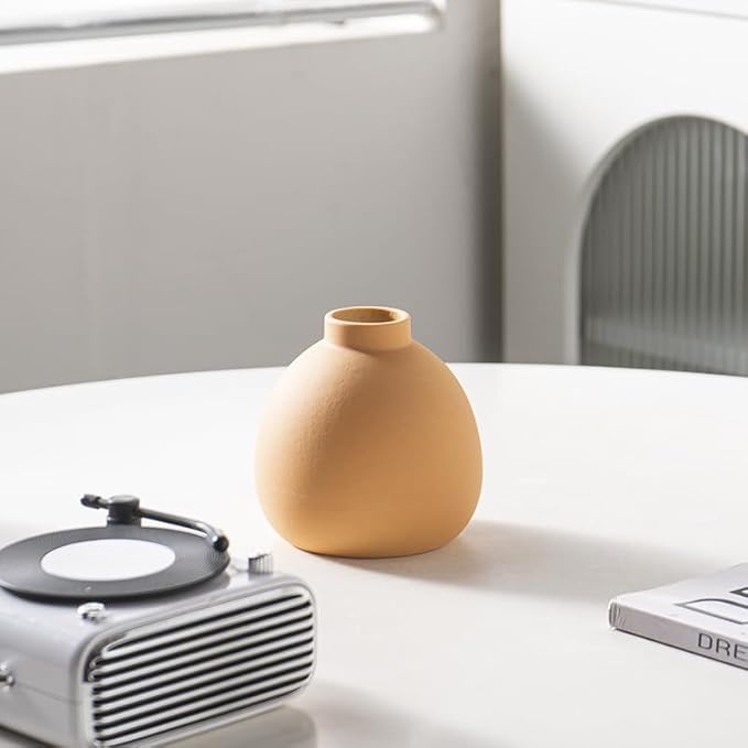 Ceramic Vase Set of 3, Rustic Modern Brown Vases for Bouquet, Fresh or Dried Plants, Home Decor-Modern Decorative Ceramic Flowers Vase for Rustic Home Decor (White-Dark)