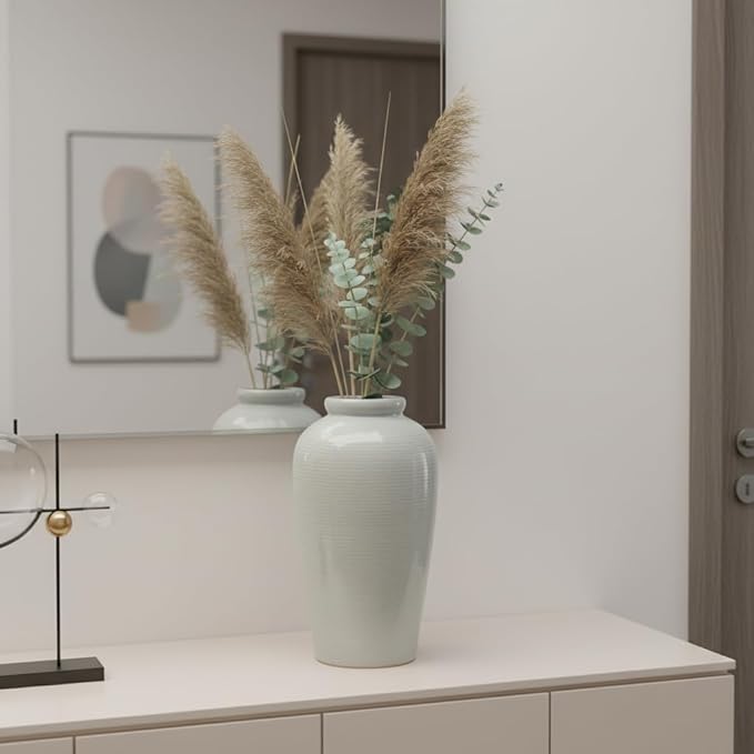 Wancetang Large Modern Farmhouse Vase for Centerpieces, 11 Inch Tall Ceramic Vase - Glazed Textured Pottery Vases Home Decor, Side Table, Kitchen, Living Room Decor, Entryway, Mantel Decorations