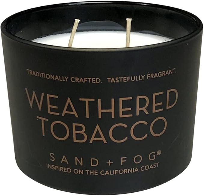 Sand + Fog Scented Candle - Weathered Tobacco – Additional Scents and Sizes – 100% Cotton Lead-Free Wick - Luxury Air Freshening Jar Candles - Perfect Home Decor – 12oz