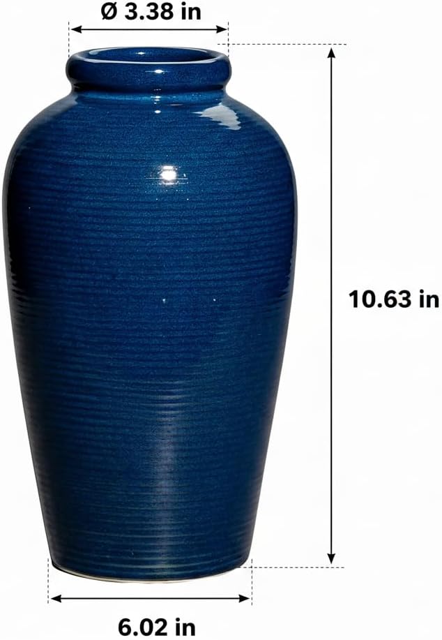 Wancetang Blue Ceramic Vases Home Decor - 11 Inch Tall Farmhouse Vases for Flowers, Modern Textured Vase for Centerpieces, Living Room, Kitchen Island Decor, Fireplace, Entryway Decorations