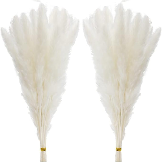 60 Pcs White Pampas Grass ,17 inch/45 cm Natural Dried Pampas Grass Branches Decor for Home Kitchen Garden Party Photographing Flower Arrangement Vase Decor（White