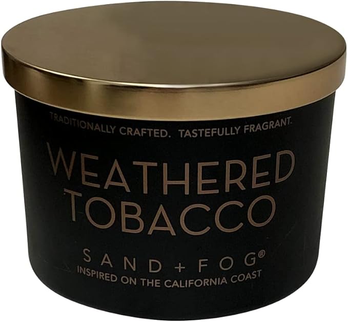Sand + Fog Scented Candle - Weathered Tobacco – Additional Scents and Sizes – 100% Cotton Lead-Free Wick - Luxury Air Freshening Jar Candles - Perfect Home Decor – 12oz