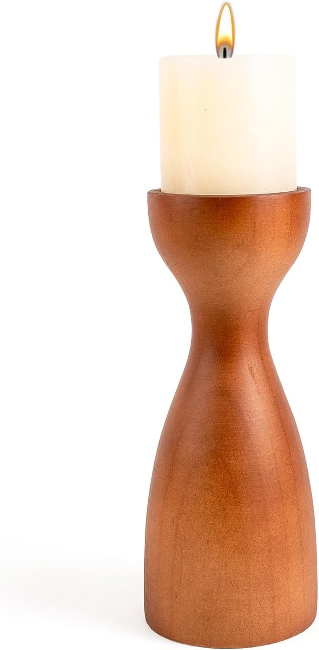 Wood Candle Holders for Pillar Candles Wooden Candlestick Holder Unique arc Design Home Decer with Solid Wood High-End Retro Farmhouse Style (Srown Smooth)