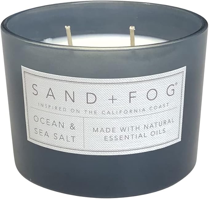 Sand + Fog Scented Candle - Ocean & Sea Salt – Additional Scents and Sizes – 100% Cotton Lead-Free Wick - Luxury Air Freshening Jar Candles - Perfect Home Decor – 12oz