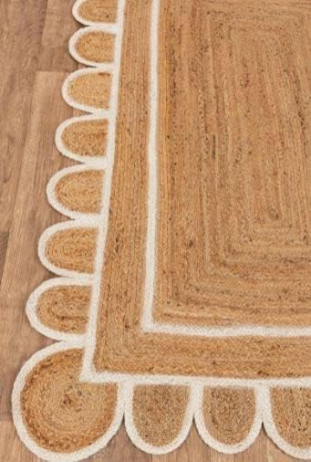 SVI Rug Scallop Pattern Jute Bohemian Area Rug (Off White, 2'x6')