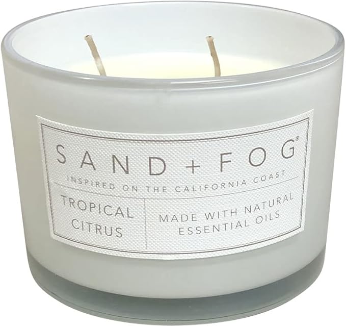 Sand + Fog Scented Candle - Tropical Citrus - Additional Scents and Sizes – 100% Cotton Lead-Free Wick - Luxury Air Freshening Jar Candles - Perfect Home Decor – 12 oz