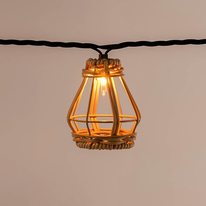Decorative String Lights, UL Listed Rattan Lantern Style Patio Lights with 10 Mini Bulbs - Connectable, Weatherproof Plug In Lights for Indoor/Outdoor Home Decor, Pergola, Porch, Party and Backyard