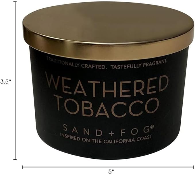 Sand + Fog Scented Candle - Weathered Tobacco – Additional Scents and Sizes – 100% Cotton Lead-Free Wick - Luxury Air Freshening Jar Candles - Perfect Home Decor – 12oz