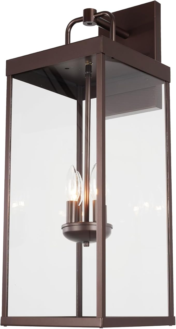 Diyel Outdoor Wall Sconce Light, 28 Inch Tall Transitional Exterior Wall Bracket Lighting with Clear Glass, Modern Anti-Rust Outside Bronze Carriage Lantern Lamp for Front Porch Corridor Doorway Patio