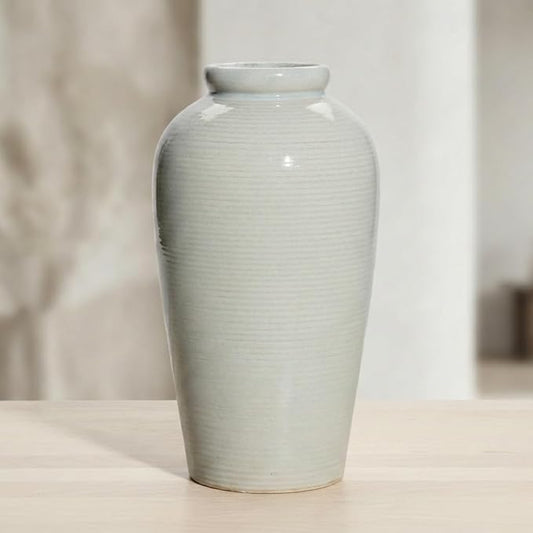 Wancetang Large Modern Farmhouse Vase for Centerpieces, 11 Inch Tall Ceramic Vase - Glazed Textured Pottery Vases Home Decor, Side Table, Kitchen, Living Room Decor, Entryway, Mantel Decorations
