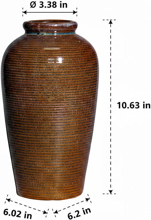 Wancetang Rustic Farmhouse Ceramic Vase - 11 Inch Large Brown Pottery Vases Home Decor, Glazed Textured Decorative Vase for Pampas Grass, Console, Entryway Table Decor, Mantle, Kitchen Centerpieces