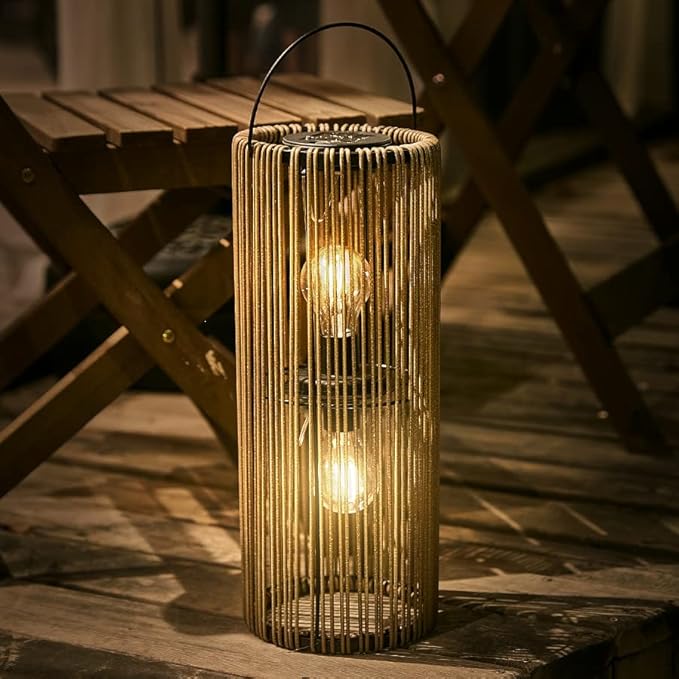 GIBMIDSER Solar Lanterns Outdoor Waterproof Hanging Rattan Weaving Solar Garden Lanterns Solar Powered with Handle,Decorative Retro Rattan Lights for Garden / Yard / Patio / Porch.