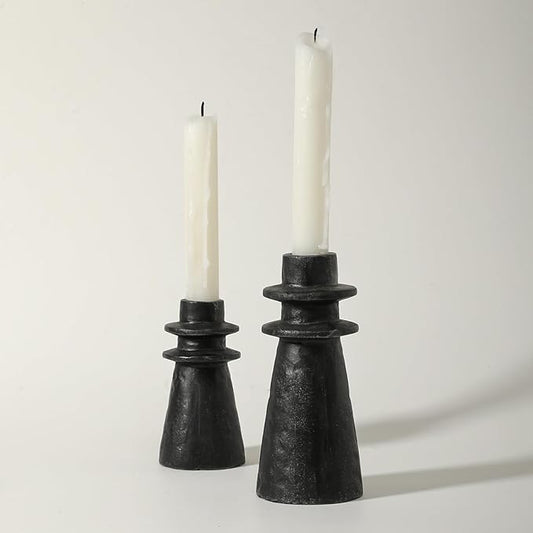 Antique Black Handcrafted Iron Taper Candle Holders - Set of 2 Decorative Candle Stands for Weddings, Dining, and Parties
