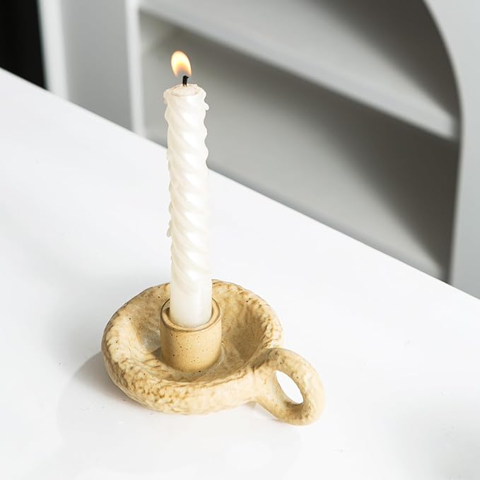 Ceramic Candle Holders, Candlestick Holder with Handle Vintage for Spell Candles and Taper Candles, Candlelight Stand for Home Dining Table Centerpieces, Weddings, Christmas, and Parties