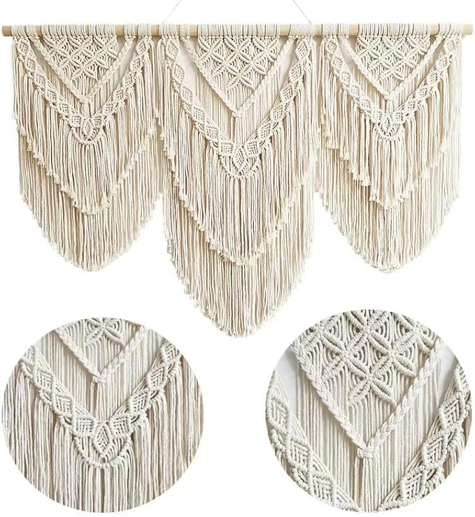oiikain Large Handmade Boho Macrame Wall Hanging Tapestry - Chic Bohemian Woven Home Decor art for Living Room, Bedroom, and Wedding Parties(Double Layer,43''*32'')