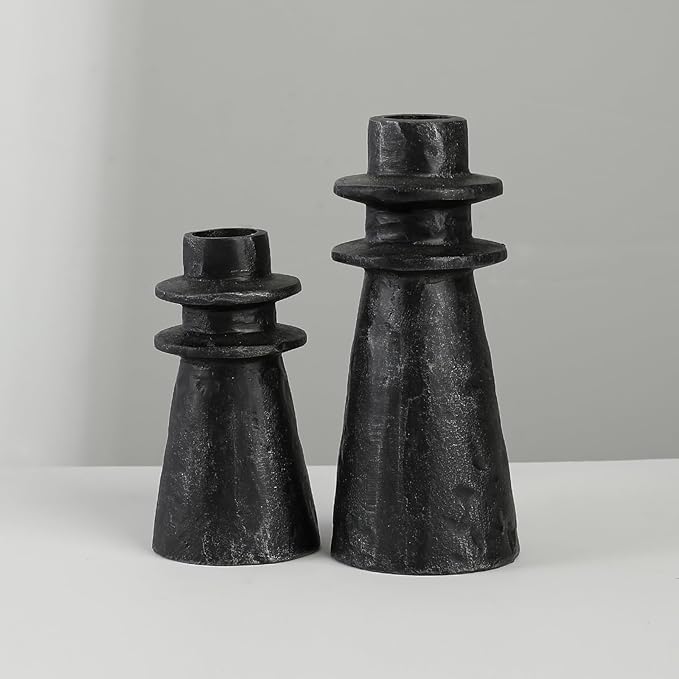 Antique Black Handcrafted Iron Taper Candle Holders - Set of 2 Decorative Candle Stands for Weddings, Dining, and Parties