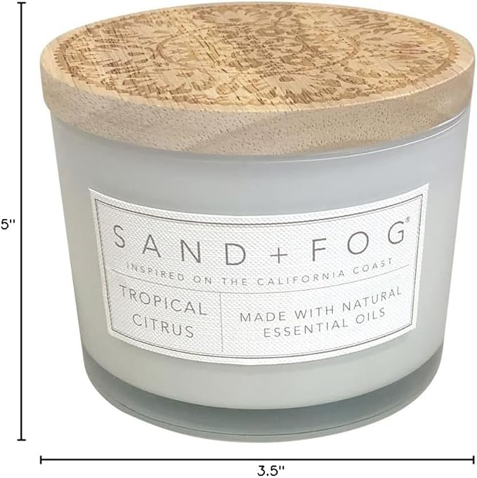 Sand + Fog Scented Candle - Tropical Citrus - Additional Scents and Sizes – 100% Cotton Lead-Free Wick - Luxury Air Freshening Jar Candles - Perfect Home Decor – 12 oz