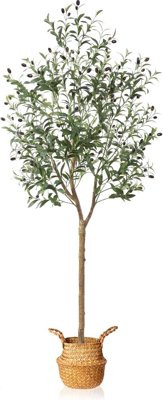 Artificial Olive Tree 6FT – Tall Faux Tree with Realistic Silk Leaves, Handmade Seagrass Basket, Low-Maintenance Large Fake Plants for Modern Office, Floor & Home Decor, Living Room, Indoor Plants
