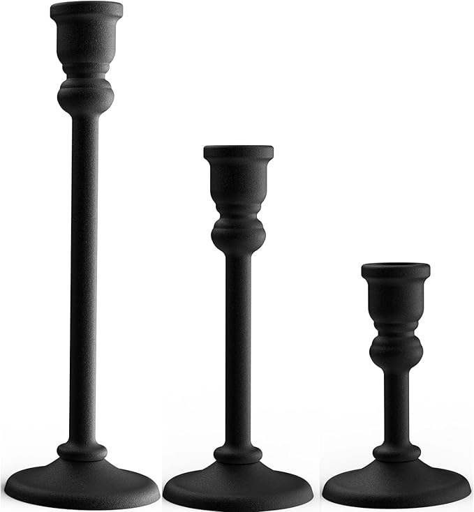 Black Heavy Candlestick Holders Taper Candle Holders Set of 3, Golden Candlestick Holders Decorative Candle Stand, Tapered Candle Holders Set for Wedding, Dining Table, Home Decoration (Antique Black)