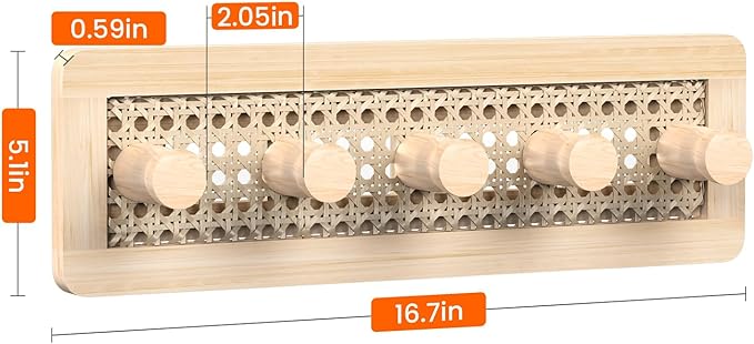 Homode Wooden Wall Hooks, Wall Mounted Coat Rack for Entryway, Boho Wood Pegs for Hanging Coats and Hats, Decorative Coat Hanger Purse Holder for Towel Key Jacket Bag Leash Cap