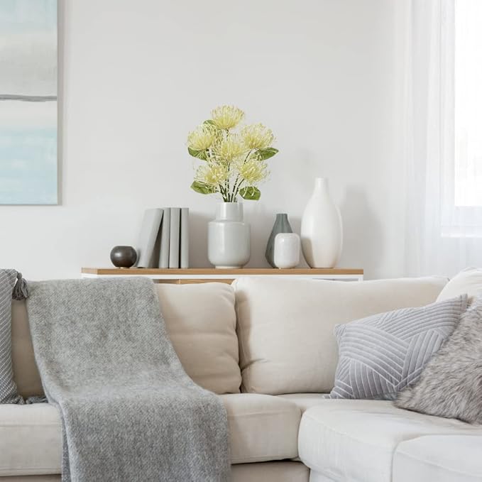 Briful 6PCS Artificial Chrysanthemum Spring Flowers 4'' Fake Pincushion Flower Large Spider Mums Flowers for Home Vase Décor Centerpiece Wedding Bouquet (Green White)