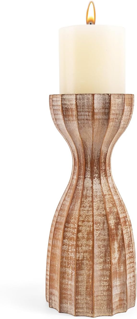 Wood Candle Holders for Pillar Candles Wooden Candlestick Holder Unique Angular Design Home Decer with Solid Wood High-End Retro Farmhouse Style (Retro Wave)