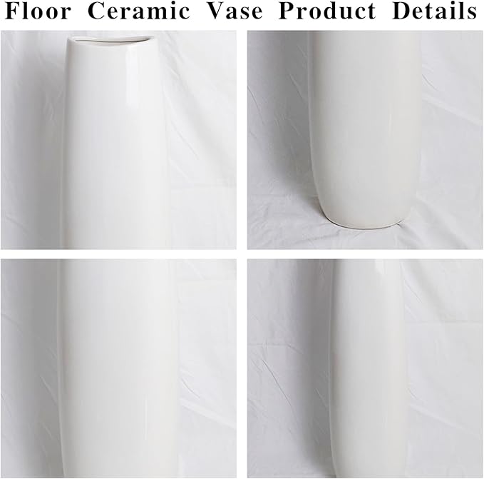 GDSZJLJ Large Ceramic Floor Vase, White 16" Tall Decorative Vase,Modern Home, Office, Living Room, Kitchen, Bedroom Decoration, Housewarming,Wedding, New Year Gift