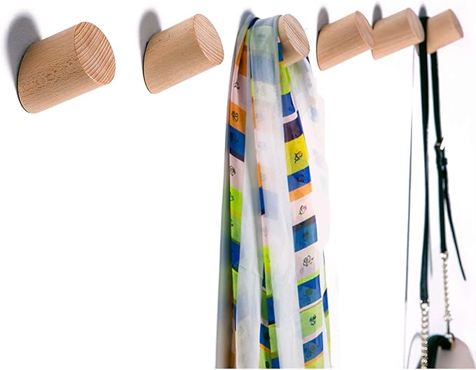 Wooden Wall Hooks, Natural Wood Coat Hooks Wall-Mounted (2 Pack), Rustic Wall Coat Rack Hat Hook, Entryway Walls Hangers, Heavy Duty Hook for Hanging Towels (Beech Wood)