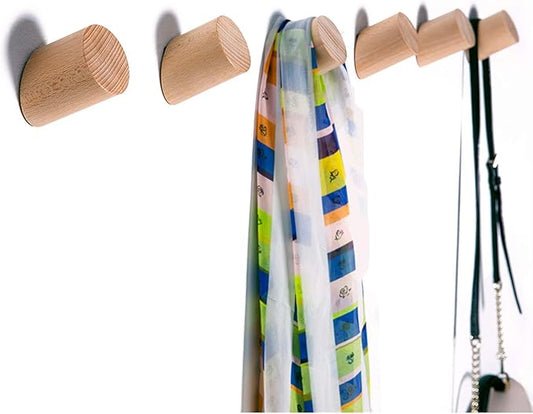 Wooden Wall Hooks, Natural Wood Coat Hooks Wall-Mounted (2 Pack), Rustic Wall Coat Rack Hat Hook, Entryway Walls Hangers, Heavy Duty Hook for Hanging Towels (Beech Wood)