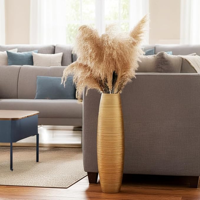 Rocendlor Tall Floor Vase, 27.5 inches (70cm, 2.3FT) Tall Vases Sturdy, Luxury, Textured for Decorative Branches Dried Flowers, Floor Vase for Rustic Living Room, Shelf Decor, Resin Gold