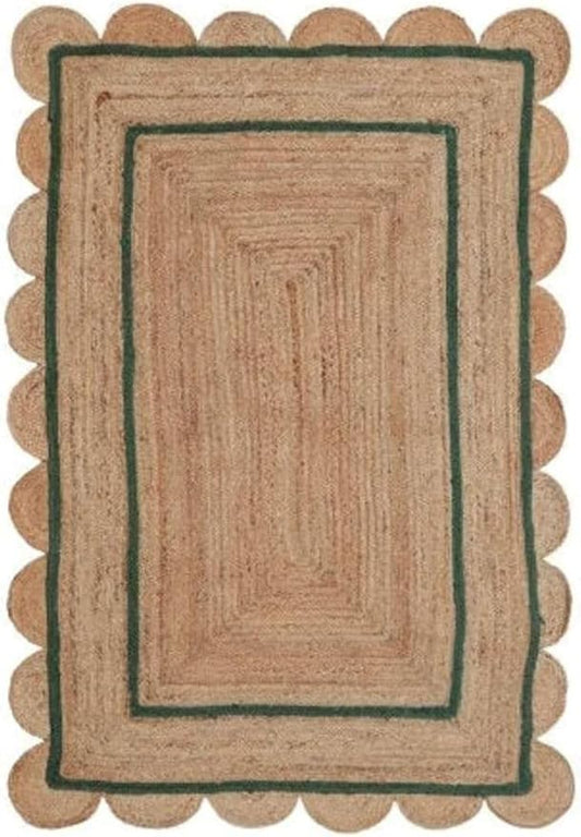 Scallop Pattern Jute Bohemian Area Rug (Green, 2'x3')