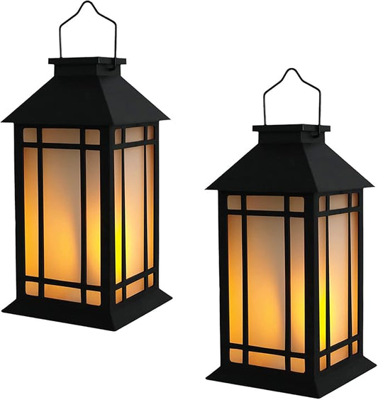 Bdor 13-Inch IP65 Waterproof Battery-Powered Outdoor Lantern with Led Flameless Candle and 6-Hour Timer - Decorative Lantern for Patio & Garden(2 Pack)