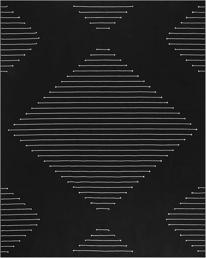 LIVEBOX Boho Area Rug 8' x 10' Black Living Room Rug Washable Moroccan Cotton Rugs for Bedroom, Large Thin Carpet Indoor Outdoor Floor Rug for Dining Room Home Office