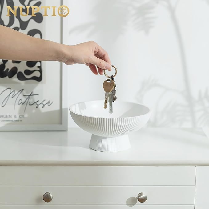 NUPTIO Decorative Bowl for Home Decor: 8" Centerpiece for Living Room Coffee Table Fruit Bowls for Kitchen Counter Resin Pedestal Key Tray for Entryway