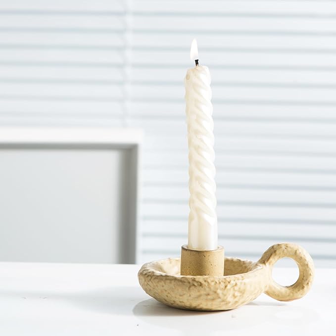Ceramic Candle Holders, Candlestick Holder with Handle Vintage for Spell Candles and Taper Candles, Candlelight Stand for Home Dining Table Centerpieces, Weddings, Christmas, and Parties