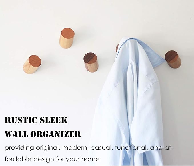 Wooden Wall Hooks, Natural Wood Coat Hooks Wall-Mounted (2 Pack), Rustic Wall Coat Rack Hat Hook, Entryway Walls Hangers, Heavy Duty Hook for Hanging Towels (Beech Wood)