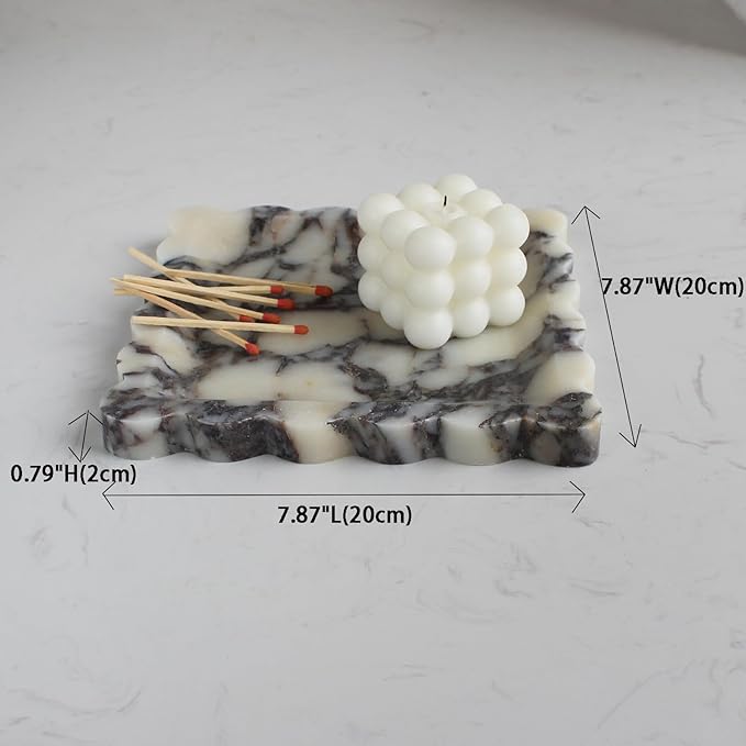 Natural Luxury Marble Tray with Scalloped Edge, Handmade Square Decorative Tray, Catch All Tray for Counter, Dresser, Nightstand and Home Décor (Calacatta Viola)