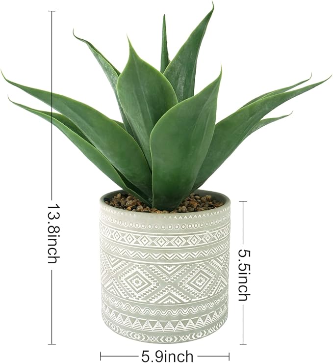 Hisow Artificial Potted Plants, 13.8" Artificial Succulent Fake Aloe, Large Faux Aloe Plant in Pot for Home Office Room Badroom Garden Decor (Grey)