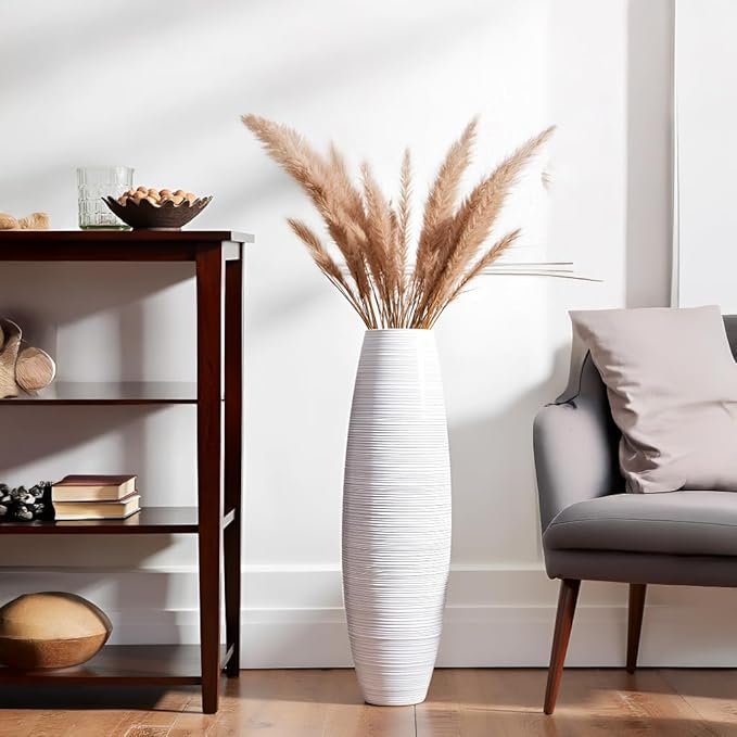 Rocendlor Tall Floor Vase, 27.5 inches (70cm, 2.3FT) Floor Vase Sturdy and Luxurious,Tall Vases for Country Home Decor, Living Room, Resin White Vases