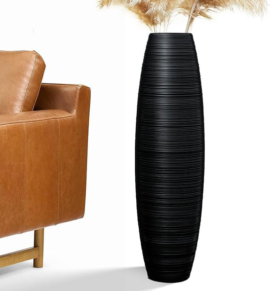 Rocendlor Tall Floor Vase, 27.5 inches (70cm, 2.3FT) Floor Vase Sturdy, Luxury, Textured for Decorative Branches Dried Flowers, Tall Vases for Rustic Living Room, Home Decor, Resin Black Vases