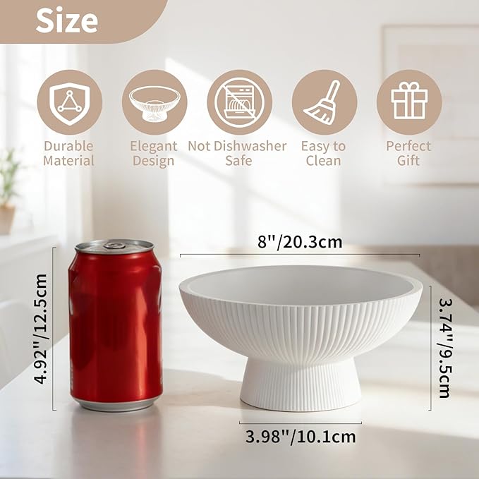 NUPTIO Decorative Bowl for Home Decor: 8" Centerpiece for Living Room Coffee Table Fruit Bowls for Kitchen Counter Resin Pedestal Key Tray for Entryway