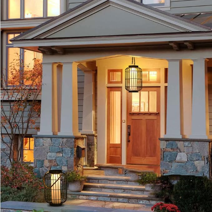 baterysu Large Outdoor Solar Lanterns Hanging Light Waterproof LED Garden Lights solar powered Retro Metal Auto On Off Table Lamp for Garden Patio Porch Lawn Pathway Walkway Tabletop Decorative(Black)