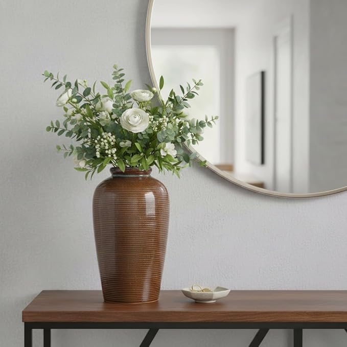 Wancetang Rustic Farmhouse Ceramic Vase - 11 Inch Large Brown Pottery Vases Home Decor, Glazed Textured Decorative Vase for Pampas Grass, Console, Entryway Table Decor, Mantle, Kitchen Centerpieces