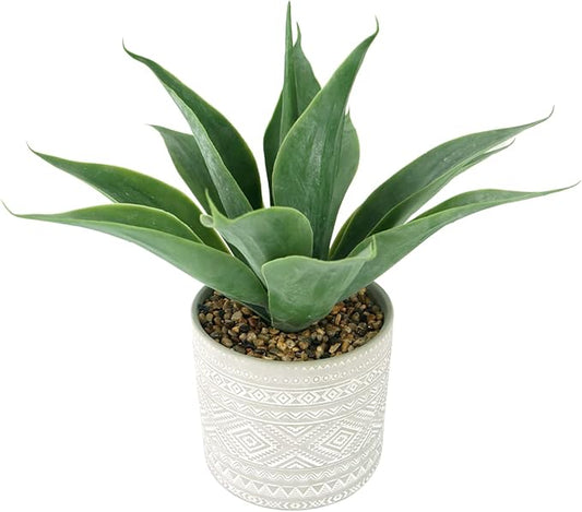 Hisow Artificial Potted Plants, 13.8" Artificial Succulent Fake Aloe, Large Faux Aloe Plant in Pot for Home Office Room Badroom Garden Decor (Grey)