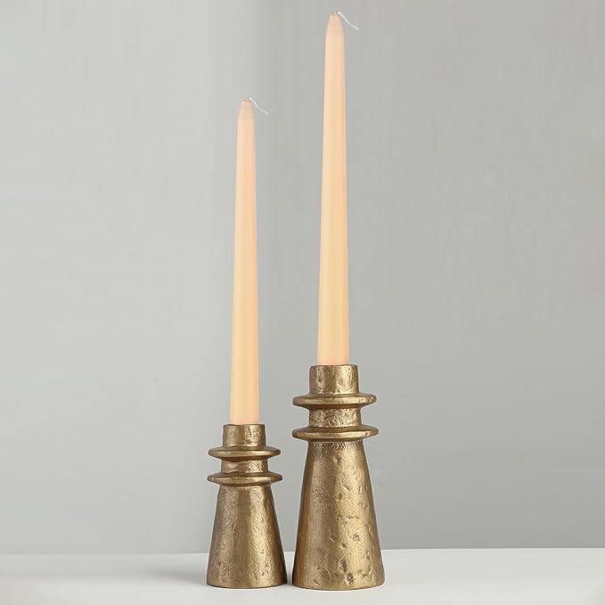 Vintage Brass Handcrafted Iron Taper Candle Holders - Set of 2 Decorative Candle Stands for Weddings, Dining, and Parties