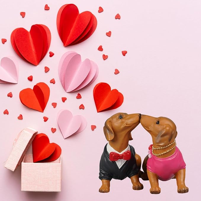 Guichifun Valentines Day Decor Couple Gifts - Kissing Dachshund Dog Couple Figurines 2 Piece Resin Love Statue Decor Valentine Decorations Anniversary for Husband Wife Gifts 8.5 X 2.5 X 5 Inch