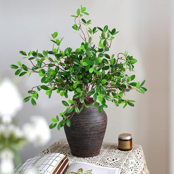 Srifoliage Artificial Plants Faux Greenery Eucalyptus Stems,Faux Branches for Vase Filler,Artificial Ficus Twig Branches Stems for Shop Garden Office Home Décor (6, Stems03)